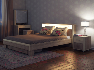 Каркас кровати МСТ. Мебель Оливия №3.3 180x200 (с подсветкой, дуб сонома светлый)