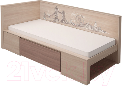 Односпальная кровать МСТ. Мебель Город №1 80x200 (ясень шимо светлый)
