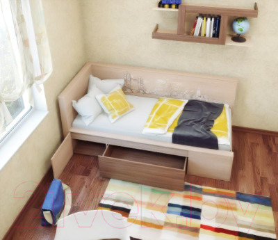 Односпальная кровать МСТ. Мебель Город №1 80x200 (ясень шимо светлый)