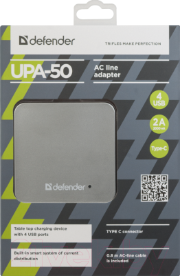 Адаптер питания сетевой Defender UPA-50 4 порта USB + Type C, 5V / 8A
