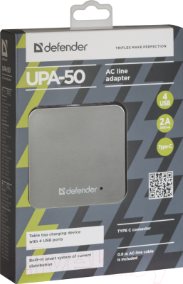 Адаптер питания сетевой Defender UPA-50 4 порта USB + Type C, 5V / 8A