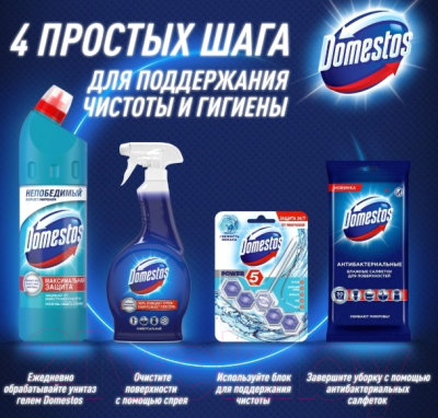 Чистящее средство для унитаза Domestos Power 5+ Видимая защита. Ледяной бриз (53г)