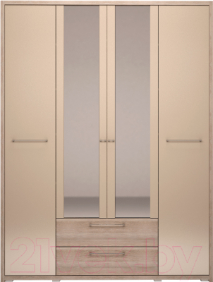 Шкаф Ижмебель Вива 9 с зеркалом (невис/капучино глянцевый/белая глянцевая пленка)