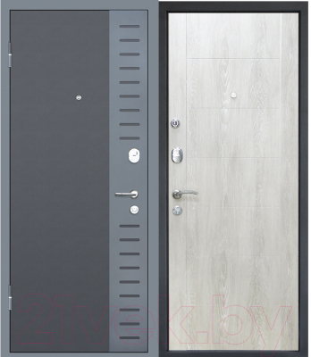 Входная дверь МеталЮр М28 Черный бархат/серый металлик/дуб шале снежный (96x205, левая)