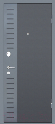 Входная дверь МеталЮр М28 Черный бархат/серый металлик/дуб шале седой (86x205, правая)