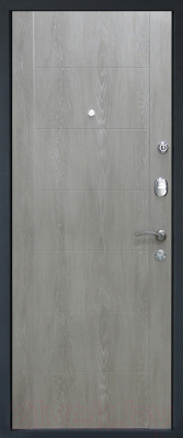 Входная дверь МеталЮр М28 Черный бархат/серый металлик/дуб шале седой (96x205, правая)