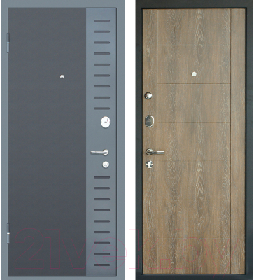 Входная дверь МеталЮр М28 Черный бархат/серый металлик/дуб шале натуральный (86x205, левая)