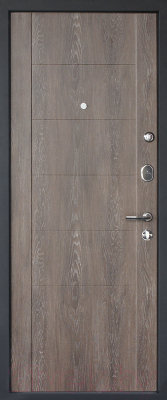Входная дверь МеталЮр М28 Черный бархат/серый металлик/дуб шале корица (96x205, правая)