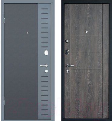 Входная дверь МеталЮр М28 Черный бархат/серый металлик/дуб шале графит (86x205, левая)