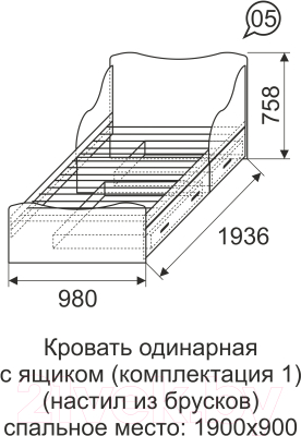 Односпальная кровать Ижмебель Квест 5 с ящиками 90 комплектация 1 (дуб сонома светлый)