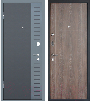 Входная дверь МеталЮр М28 Черный бархат/серый металлик/дуб шале корица (86x205, левая)