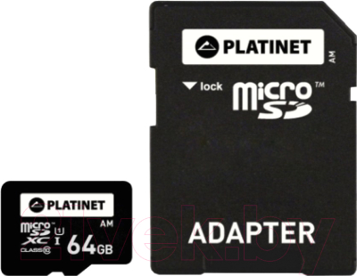 Карта памяти Platinet microSDXC 64GB (Class10) / PMMSDX64 (с адаптером)