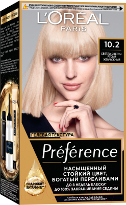 Гель-краска для волос L'Oreal Paris Preference Feria 102 Сверкающие переливы (светло-светло русый жемчужный)