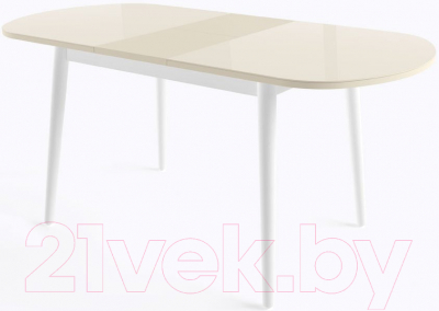 Обеденный стол Мамадома Бейз МХ 110(140)x70 со стеклом (кремовый/белый)