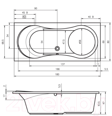 Ванна акриловая Riho Tofield 180x80 / BA37005