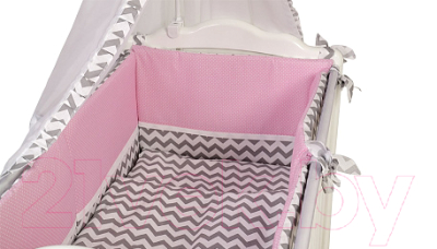 Комплект постельный для малышей Polini Kids Зигзаг 7 (120x60, серый/розовый)