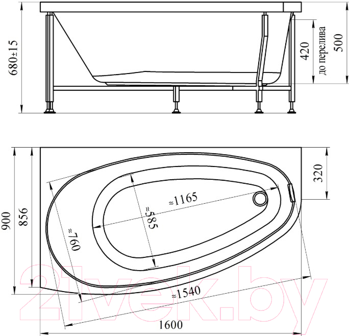 Ванна акриловая Radomir Орсини 160x90 L / 1-01-0-1-1-032