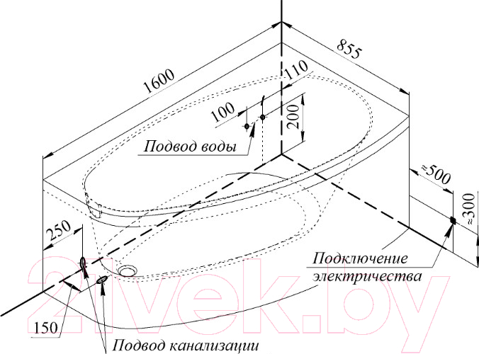 Ванна акриловая Radomir Орсини 160x90 L / 1-01-0-1-1-032