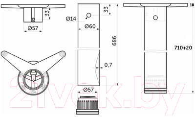 Комплект ножек для стола AKS 60/710 (4шт, матовый хром)