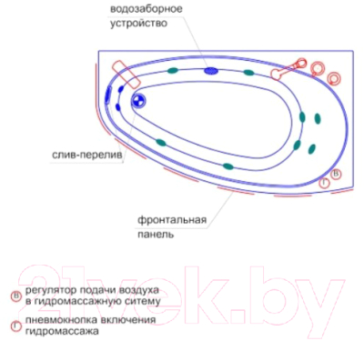 Ванна акриловая Radomir Орсини 160x90 R / 1-01-3-2-2-032 (с гидромассажем Стандарт Gold)