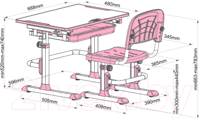 Парта+стул FunDesk Lupin (розовый)