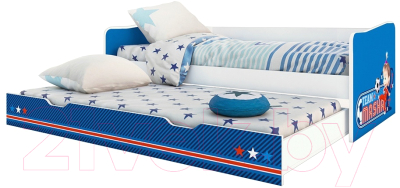 Односпальная кровать Polini Kids Fun 4200 Маша и Медведь (синий)