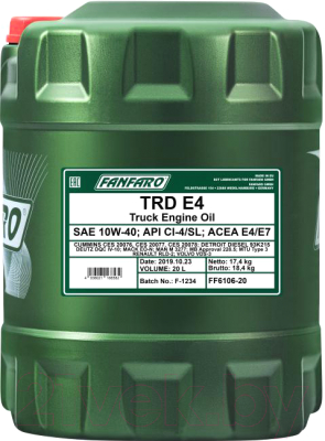 Моторное масло Fanfaro TRD E4 UHPD 10W40 CI-4/SL (20л)
