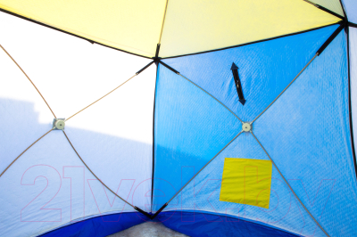 Палатка Стэк Куб-2 (3-слойная, дышащая, белый/голубой/желтый)