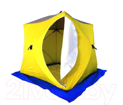 Палатка Стэк Куб-3 (трехслойная, белый/голубой/желтый)