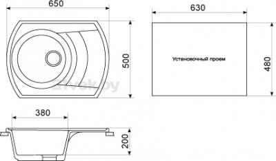 Мойка кухонная Gran-Stone GS-65 (антрацит) - габаритные размеры