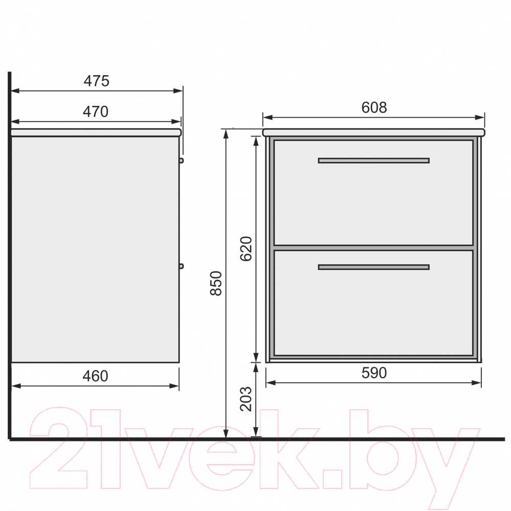 Тумба под умывальник Raval Frame 60 / Fra.01.60/P/W-DS (белый/дуб сонома)