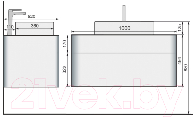 Тумба под умывальник Raval Pure 100 / Pur.01.100/P/W