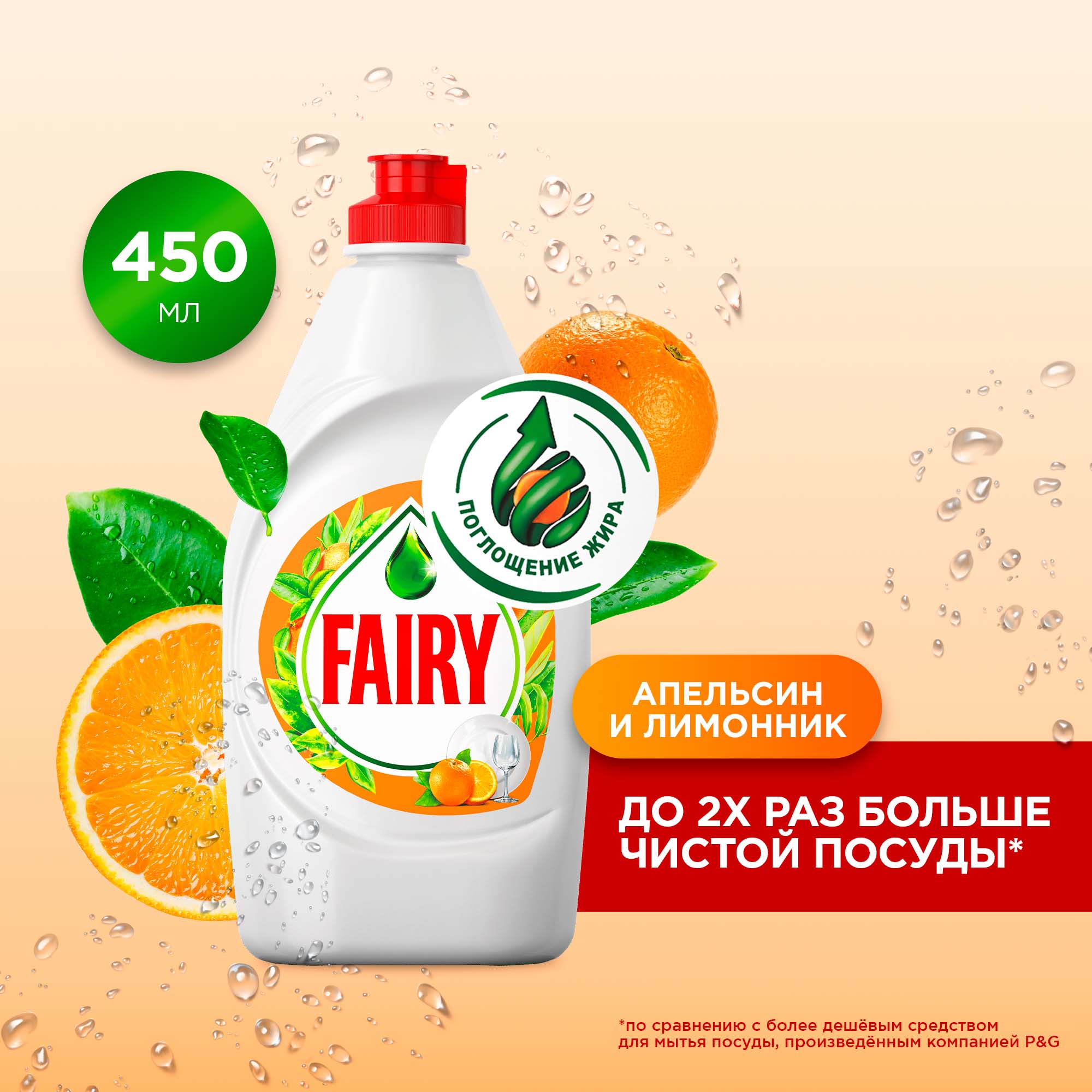 Средство для мытья посуды Fairy Апельсин и Лимонник (450мл) — фото 3