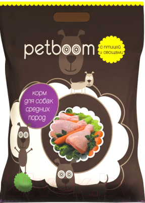 Сухой корм для собак Petboom Для взрослых собак средних пород с птицей и овощами (2кг)