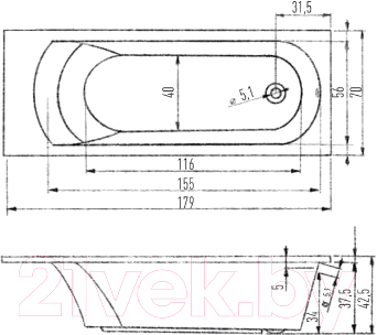 Ванна акриловая Eurolux Miamika 180x70 / E1018070022