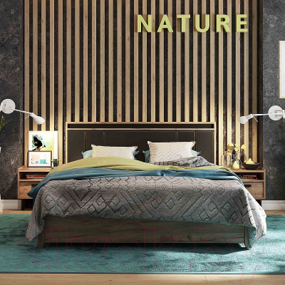 Полуторная кровать Глазов Nature 308 Люкс с ПМ 140x200 (дуб табачный Craft/черный)