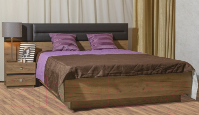 Двуспальная кровать Глазов Neo 307 Люкс с ПМ 160x200 (дуб табачный Craft/черный)