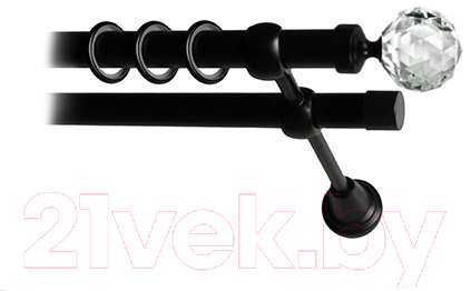 Карниз для штор Lm Decor Кристалл 130 2р гладкий 25/19мм (черный матовый, 2.8м)