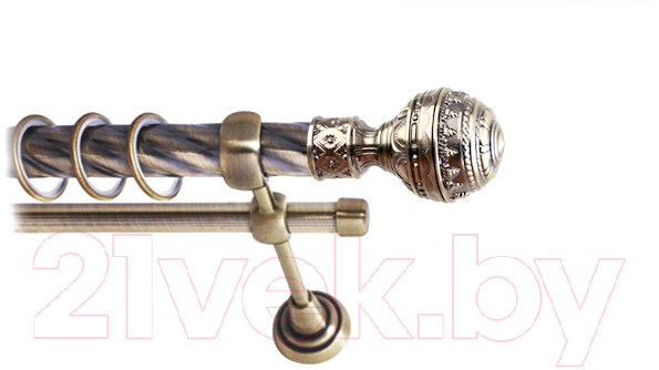 Карниз для штор Lm Decor Ампир 161 2р витой 25/16мм (антик, 2.4м)