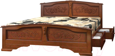 Двуспальная кровать Bravo Мебель Елена 160x200 с ящиками (орех)