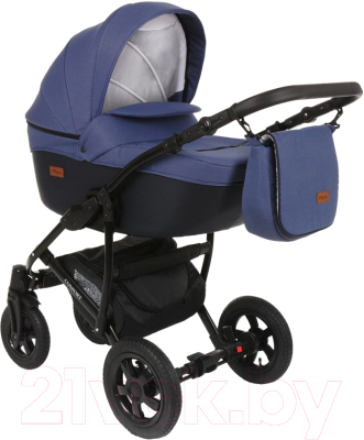 Детская универсальная коляска Pituso Confort 2 в 1 (джинс/кожа синяя/рама черная)