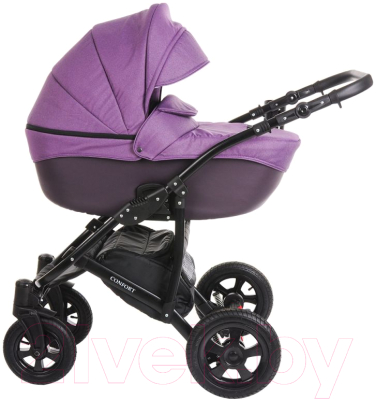 Детская универсальная коляска Pituso Confort 2 в 1 (фиолетовый/кожа темная/фиолетовый, рама черная)