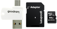 Карта памяти Goodram microSD UHS-I Class 10 64GB / M1A4-0640R12 (с адаптером и картридером) - 