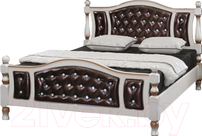 Двуспальная кровать Bravo Мебель Жасмин 160x200 (дуб молочный/экокожа темная)