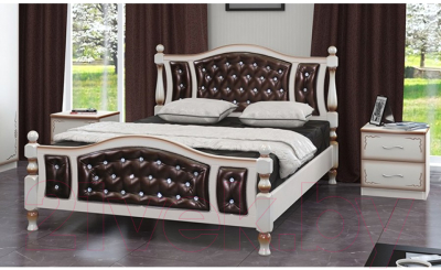 Двуспальная кровать Bravo Мебель Жасмин 160x200 (дуб молочный/экокожа темная)