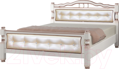 Полуторная кровать Bravo Мебель Карина 11 140x200 (дуб молочный/экокожа светлая)