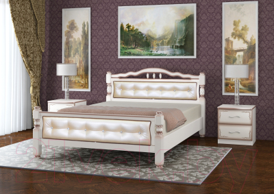 Полуторная кровать Bravo Мебель Карина 11 140x200 (дуб молочный/экокожа светлая)