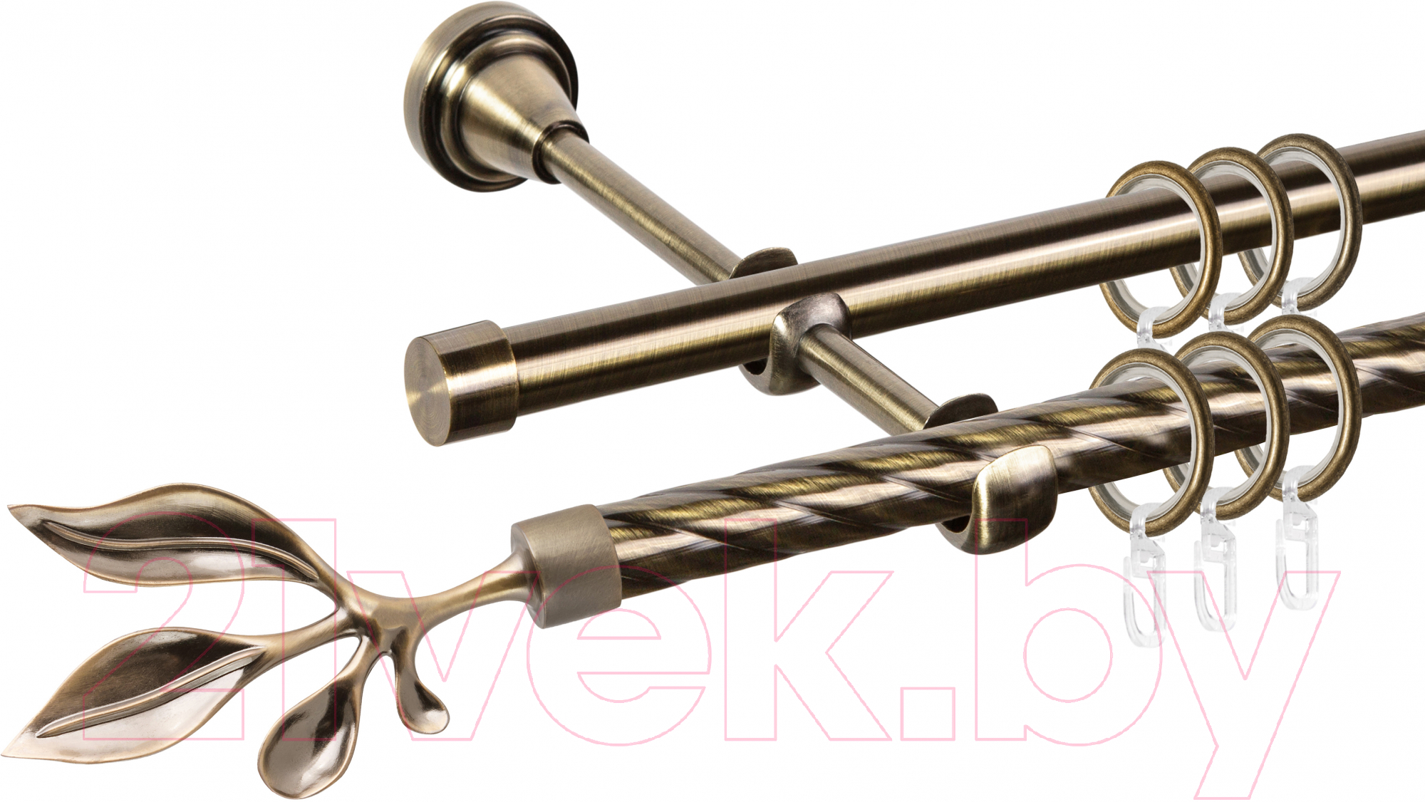 Карниз для штор АС ФОРОС Grace D16K/16Г + наконечники Баваро (2.4м, антик)