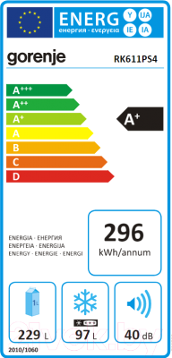 Холодильник с морозильником Gorenje RK611PS4