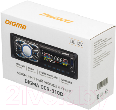 Бездисковая автомагнитола Digma DCR-310B